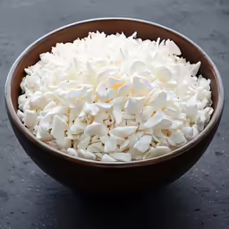a bowl filled with white food next to a cup