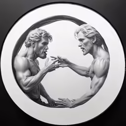 a man and woman in a circular frame