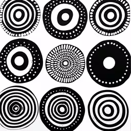 eight circular artwork by a woman,six circles that are in a pattern