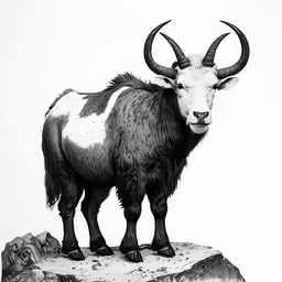 the horned ram stands on a rock formation