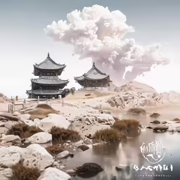 a drawing of some kind of chinese landscape