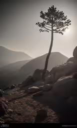 the sun shines through a mountain side