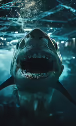 the shark is open mouth in the water