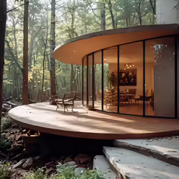 a house built into the ground surrounded by a forest