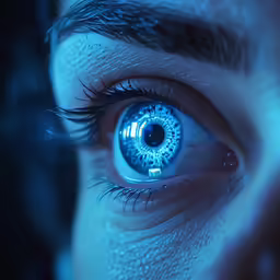 an eye is reflected in a mirror