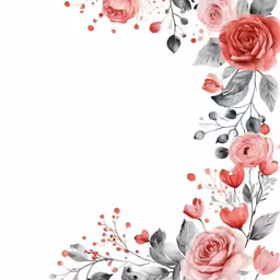 an image of roses with leaves and berries on the sides