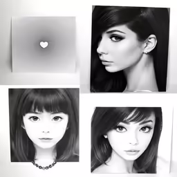 four different black and white photos of various models