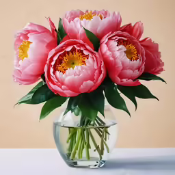 a glass vase with several large pink flowers in it