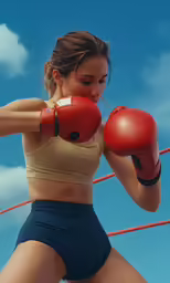 a beautiful young woman wearing boxing gloves