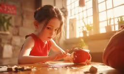 a little girl is painting a ceramic apple