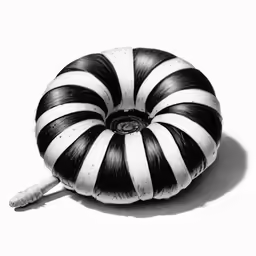 a black and white striped candy shaped lollipop