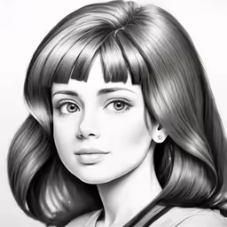 a woman with large bangs with bangs on her face