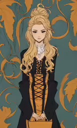anime character illustration of a young lady in dress