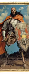 a man dressed in armor and holding a shield