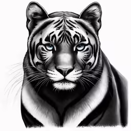 a drawing of a white tiger with a blue eyes