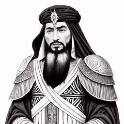 a man with beard and armor in a black and white photo