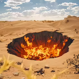 a large fire pit sitting in the middle of a desert
