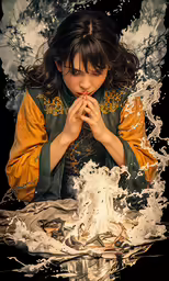 the image is of a girl in a golden outfit