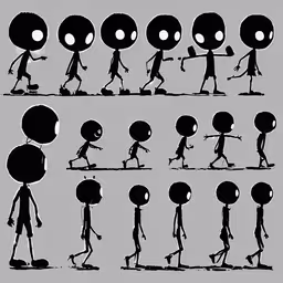 a group of alien character poses for different expressions,the animated character, a small alien, and many smaller alien with different abilities