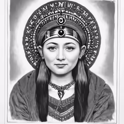 an old photo with black and white features a young woman in native clothing
