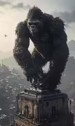 an image of a gorilla standing on a building