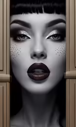 a woman with makeup and glitter in the center