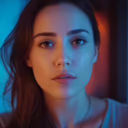 a girl wearing blue make - up looking into the camera