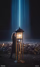 the woman looks out a light while on her phone