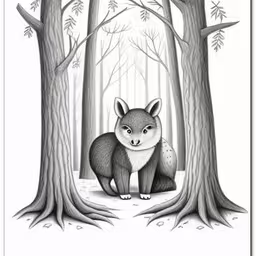 a fox sitting in the woods under trees