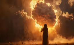 a man in front of a very large group of smoke billows out from his mouth