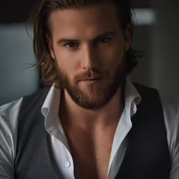 a man with long hair and beard in a white shirt