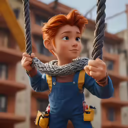a close - up of the character wreck boy swinging on two ropes