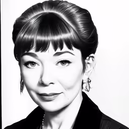 black and white photo of woman in formal outfit
