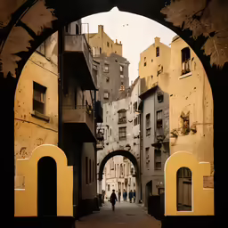 a tunnel through an alley way with two arch opening to let a light in