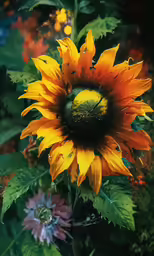 sunflower with orange yellow and purple flower