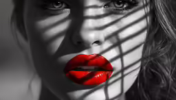 the woman has red lipstick on her lips