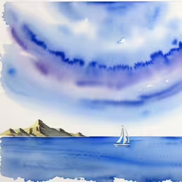 an art work of a sailboat on the water,a painting of the water with a boat in it