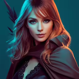 a woman is in a leather outfit and with an arrow around her neck