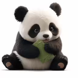 a black and white panda bear holding a piece of bamboo