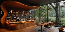 a table that is next to a big window