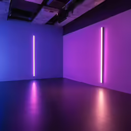 a room that has two large purple walls