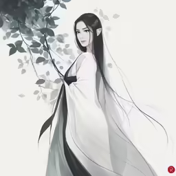 a cartoon style image of a woman in a white dress