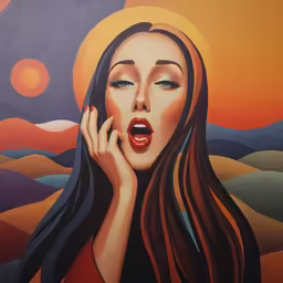 painting of a beautiful woman holding her hand to her face