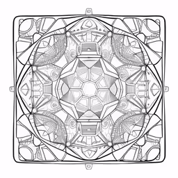 a drawing with an abstract shape,a black and white image of a circular design,an image of a square of design, in black and white,a design for a window with abstract shapes,a coloring page with a large design