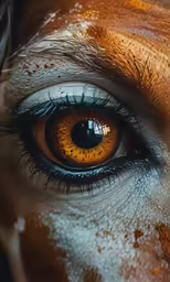 a brown eye and yellow eyeball are in this image