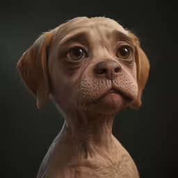 a brown dog with big ears looking up at the sky
