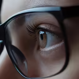 eye wearing glasses, reflected from the lens of a person