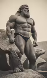 a man with a beard and no shirt is on top of a rock