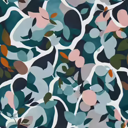a painting with abstract leaves and branches