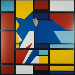 someone is peeking out from between colorful squares
